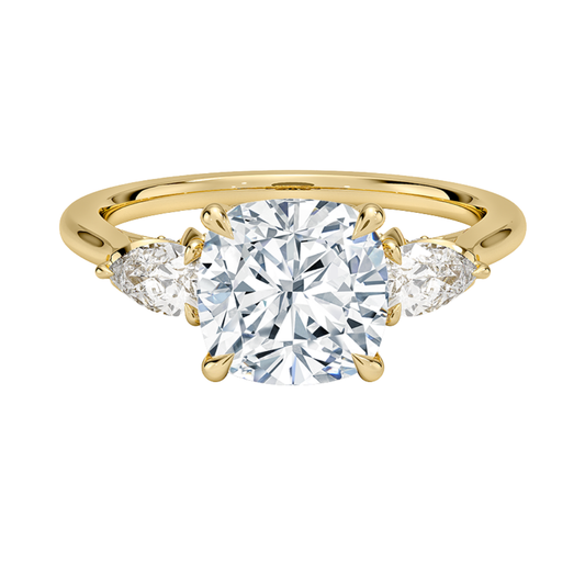 1 TO 5 Ct Petal Pear Cushion Three Stone Lab-Grown Diamond Ring in 10K/14K/18K Gold | Pooja Diamond | IGI Certified Lab Diamond