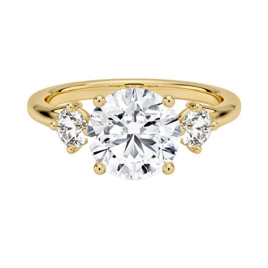 1 To 5 Ct Luxe Floating Round Cut Lab Grown Diamond Three Stone Ring with Hidden Halo in 10K / 14K / 18K Gold | Pooja Diamond | IGI Certified Lab Diamond