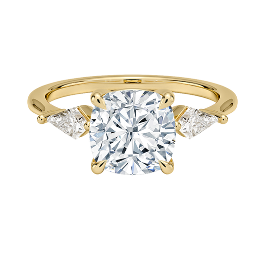 1 TO 5 Ct Luxe Cometa Three Stone Cushion Cut Lab Grown Diamond Engagement Ring in 10K / 14K / 18K Gold | Pooja Diamond | IGI Certified Lab Diamond