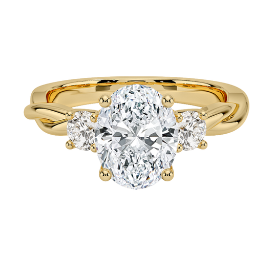 1 TO 5 CT Twisted Vine Three Stone Oval Cut Lab-Grown Diamond Ring in 10K/14K/18K Gold | Pooja Diamond | IGI Certified Lab Diamond