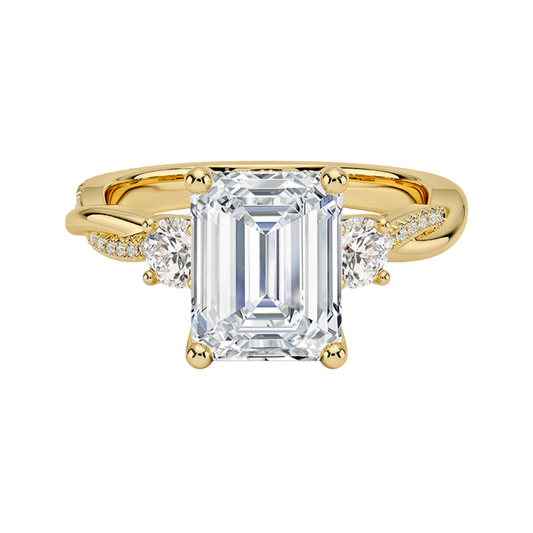 1 To 5 Ct Adorned Petite Twisted Vine Emerald Cut Three Stone Lab Grown Diamond Ring in 10K/14K/18K Gold | Pooja Diamond | IGI Certified Lab Diamond