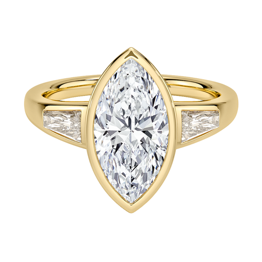 1 TO 5 CT Hayes Marquise Cut Lab Grown Diamond Three Stone Ring with Baguette Side Diamonds in 10K / 14K / 18K Gold | Pooja Diamond | IGI Certified Lab Diamond