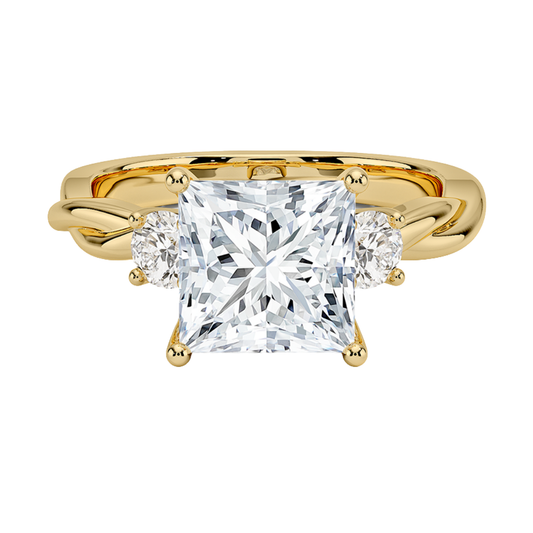 1 TO 5 CT Twisted Vine Three Stone Princess Cut Lab-Grown Diamond Ring in 10K/14K/18K Gold | Pooja Diamond | IGI Certified Lab Diamond