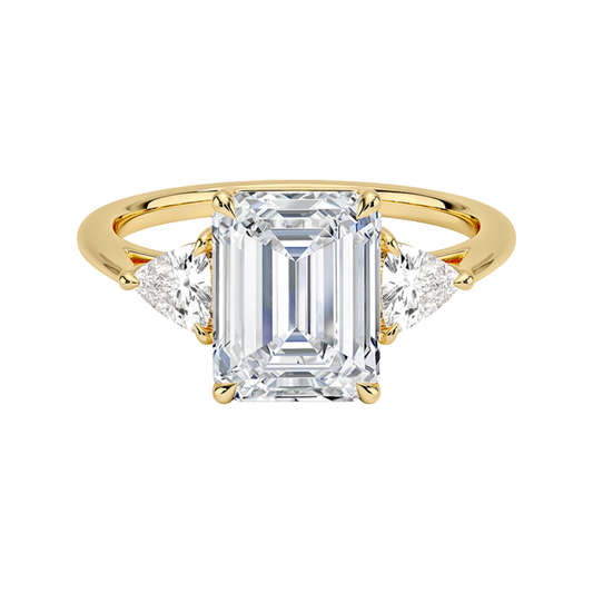 1 TO 5 CT Luxe Emerald & Trillion Three Stone Lab-Grown Diamond Ring in 10K/14K/18K Gold | Pooja Diamond | IGI Certified Lab Diamond