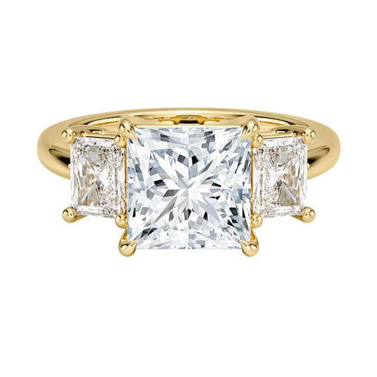 1 TO 5 CT Luxe Helena Princess Cut Lab Grown Diamond Three Stone Ring with Radiant Side Diamonds in 10K / 14K / 18K Gold | Pooja Diamond | IGI Certified Lab Diamond (Copy)