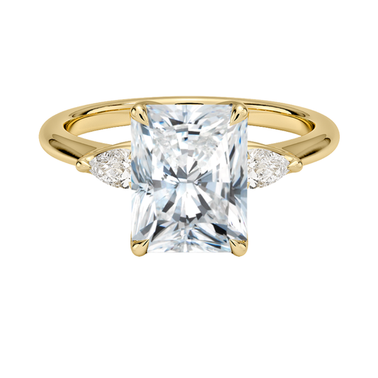 1 To 5 Ct Petite Fleur Radiant Cut Three Stone Lab-Grown Diamond Ring with Pear Side Accents in 10K/14K/18K Gold | Pooja Diamond | IGI Certified Lab Diamond