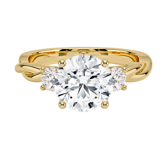 1 TO 5 CT Twisted Vine Three Stone Round Cut Lab-Grown Diamond Ring in 10K/14K/18K Gold | Pooja Diamond | IGI Certified Lab Diamond