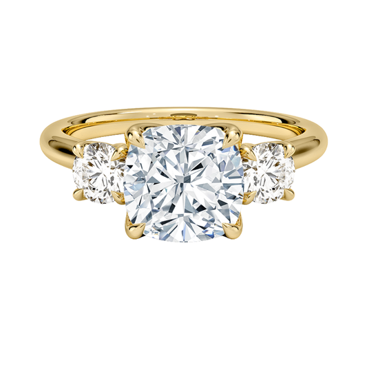 1 TO 5 CT Elodie Cushion Cut Lab Grown Diamond Three Stone Engagement Ring in 10K / 14K / 18K Gold | Pooja Diamond | IGI Certified Lab Diamond