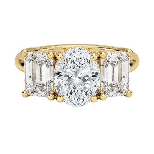 1 To 5 CT Luxe Rhiannon Three Stone Oval Cut Lab Grown Diamond Engagement Ring in 10K/14K/18K Gold | Pooja Diamond | IGI Certified Lab Diamond