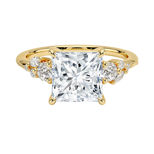 1 To 5 CT Camellia Three Stone Princess Cut Lab Grown Diamond Ring in 10K/14K/18K Gold | Pooja Diamond | IGI Certified Lab Diamond