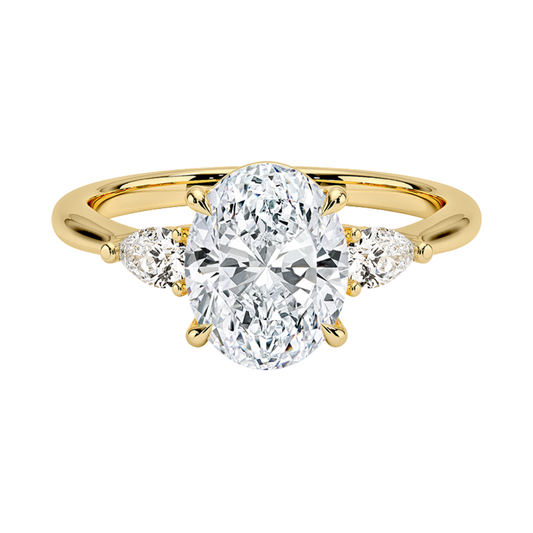 1 To 5 CT Petite Opera Oval Cut Three Stone Lab-Grown Diamond Ring with Pear Side Stones in 10K/14K/18K Gold | Pooja Diamond | IGI Certified Lab Diamond