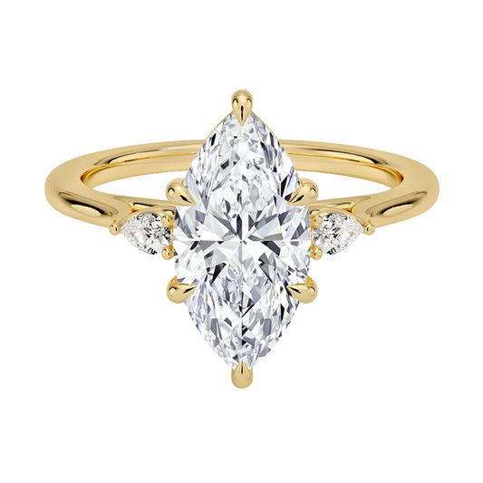 1 TO 5 Ct Aria Perfect Fit Marquise Cut Three Stone Lab Grown Diamond Ring in 10K/14K/18K Gold | Pooja Diamond | IGI Certified Lab Diamond