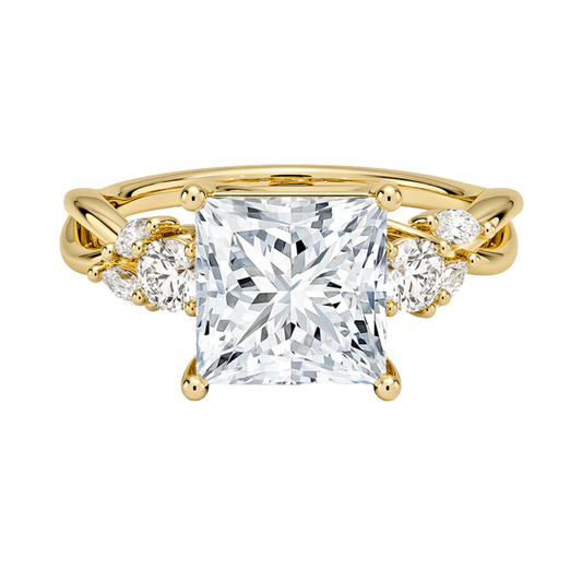 1 To 5 Ct Nature-Inspired Willow Princess Cut Lab Diamond Three Stone Engagement Ring in 10K/14K/18K Gold| Pooja Diamond | IGI Certified Lab Diamond