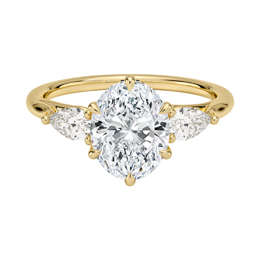 1 To 5 CT Luxe Delilah Oval Cut Lab Grown Diamond Three Stone Ring with Pear Side Diamonds in 10K / 14K / 18K Gold | Pooja Diamond | IGI Certified Lab Diamond