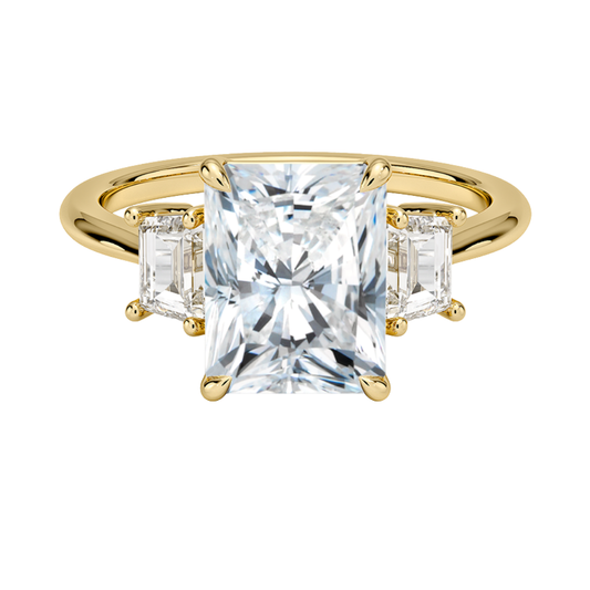 1 TO 5 CT Embrace Radiant Cut Lab Grown Diamond Three Stone Trapezoid Engagement Ring in 10K / 14K / 18K Gold | Pooja Diamond | IGI Certified Lab Diamond