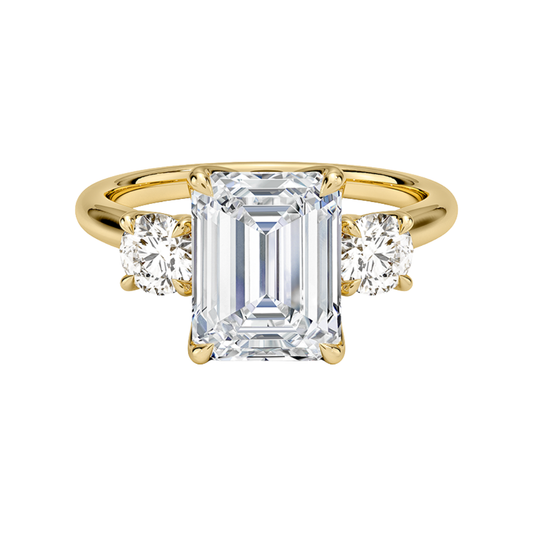 1 TO 5 CT Elodie Emerald Cut Lab Grown Diamond Three Stone Engagement Ring in 10K / 14K / 18K Gold | Pooja Diamond | IGI Certified Lab Diamond
