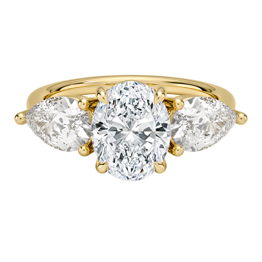 1 To 5 Ct Luxe Opera Three Stone Oval Cut Lab Grown Diamond Engagement Ring in 10K/14K/18K Gold | PoojaDiamond | IGI Certified Lab Diamond