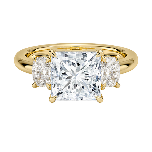 1 To 5 Ct Faye Princess Cut Lab Grown Diamond Three Stone Engagement Ring with Cushion Side Stones in 10K / 14K / 18K Gold | Pooja Diamond | IGI Certified Lab Diamond