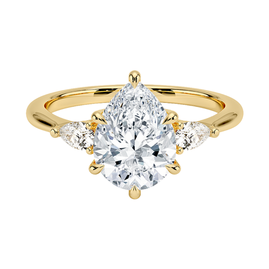 1 To 5 CT Petite Opera Pear Cut Three Stone Lab-Grown Diamond Ring with Pear Side Stones in 10K/14K/18K Gold | Pooja Diamond | IGI Certified Lab Diamond