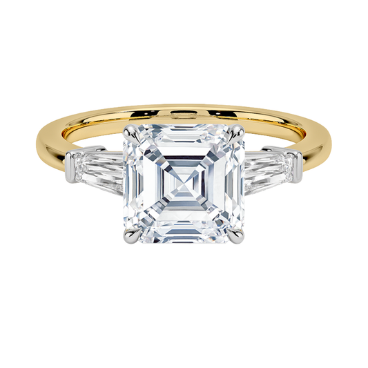 1 To 5 Ct Mixed Metal Symphony Asscher Cut Lab Grown Diamond Three Stone Ring in 10K/14K/18K Gold | Pooja Diamond | IGI Certified Lab Diamond