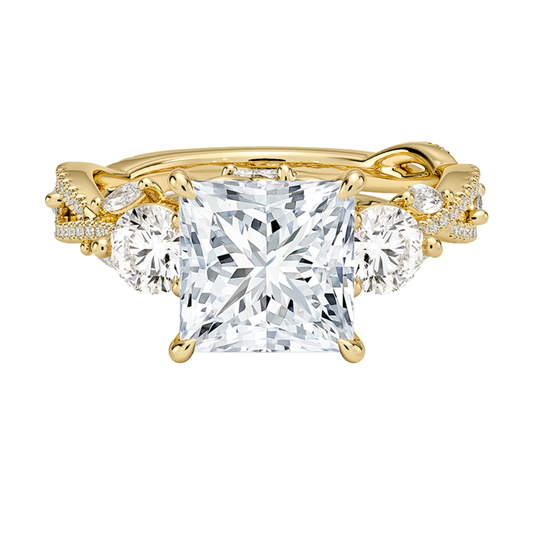 1 To 5 Ct Luxe Secret Garden Three Stone Lab Grown Princess Diamond Ring with Round & Marquise Accents in 10K/14K/18K Gold | Pooja Diamond | IGI Certified Lab Diamond