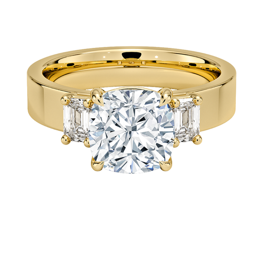 1 To 5 Ct Peyton Cushion Cut Lab Grown Diamond Three Stone Engagement Ring in 10K / 14K / 18K Gold | Pooja Diamond | IGI Certified Lab Diamond