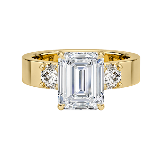 1 To 5 CT Peyton Emerald Cut Lab Grown Diamond Three Stone Engagement Ring in 10K / 14K / 18K Gold | Pooja Diamond | IGI Certified Lab Diamond