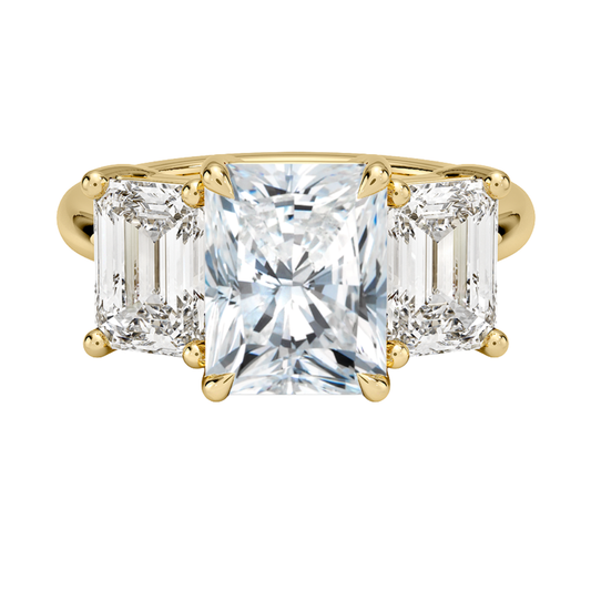 1 To 5 CT Luxe Rhiannon Three Stone Radiant Cut Lab Grown Diamond Engagement Ring in 10K/14K/18K Gold | Pooja Diamond | IGI Certified Lab Diamond