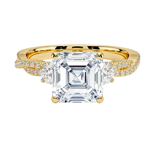 1 To 5 Ct Luxe Petite Twisted Vine Three Stone Lab Grown Asscher Diamond Ring in 10K/14K/18K Gold | Pooja Diamond | IGI Certified Lab Diamond