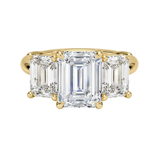 1 To 5 CT Luxe Rhiannon Three Stone Emerald Cut Lab Grown Diamond Engagement Ring in 10K/14K/18K Gold | Pooja Diamond | IGI Certified Lab Diamond
