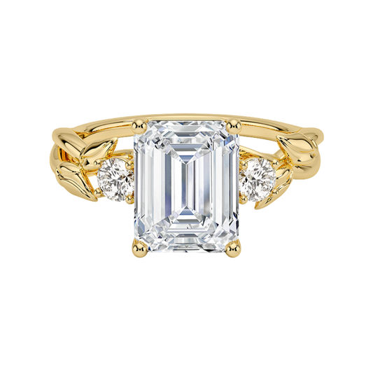 1 To 5 CT Budding Willow Three Stone Emerald Cut Lab Grown Diamond Ring in 10K/14K/18K Gold | Pooja Diamond | IGI Certified Lab Diamond