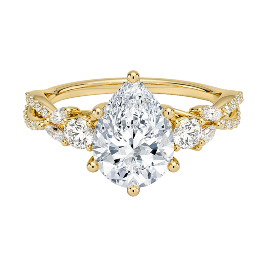 1 To 5 Ct Luxe Willow Three Stone Lab Grown Pear Diamond Ring with Round&Marquise Accents in 10K/14K/18K Gold | Pooja Diamond | IGI Certified Lab Diamond