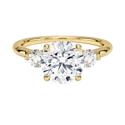1 TO 5 CT Freesia Round Cut Lab Grown Diamond Three Stone Engagement Ring with Round Side Diamonds in 10K / 14K / 18K Gold | Pooja Diamond | IGI Certified Lab Diamond