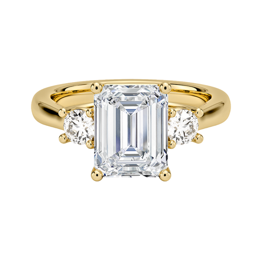 1 TO 5 Ct Petite Trellis Three Stone Emerald Cut Lab-Grown Diamond Ring in 10K/14K/18K Gold | Pooja Diamond | IGI Certified Lab Diamond