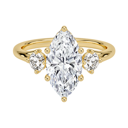 1 To 5 Ct Luxe Floating Marquise Cut Lab Grown Diamond Three Stone Ring with Hidden Halo in 10K / 14K / 18K Gold | Pooja Diamond | IGI Certified Lab Diamond