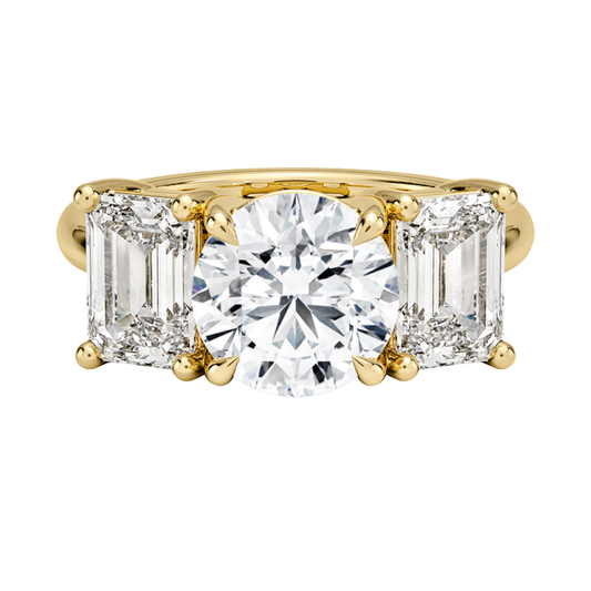 1 To 5 CT Luxe Rhiannon Three Stone Round Cut Lab Grown Diamond Engagement Ring in 10K/14K/18K Gold | Pooja Diamond | IGI Certified Lab Diamond