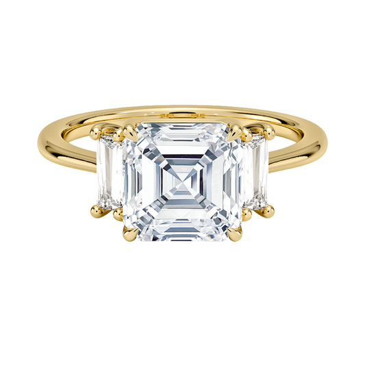 1 TO 5 Ct Vertical Baguette Three Stone Asscher Cut Lab-Grown Diamond Ring in 10K/14K/18K Gold | Pooja Diamond | IGI Certified Lab Diamond