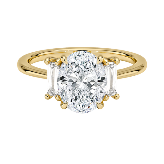 1 TO 5 Ct Vertical Baguette Three Stone Oval Cut Lab-Grown Diamond Ring in 10K/14K/18K Gold | Pooja Diamond | IGI Certified Lab Diamond