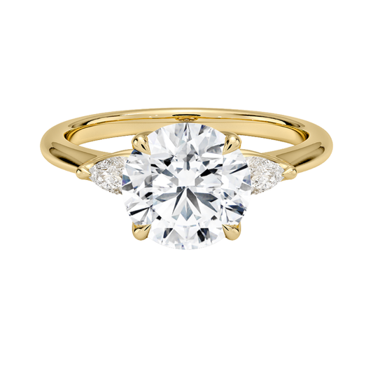 1 To 5 Ct Petite Fleur Round Cut Three Stone Lab-Grown Diamond Ring with Pear Side Accents in 10K/14K/18K Gold | Pooja Diamond | IGI Certified Lab Diamond