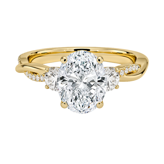 1 To 5 Ct Petite Twisted Vine Three Stone Oval Cut Lab Grown Diamond Ring in 10K/14K/18K Gold | Pooja Diamond | IGI Certified Lab Diamond