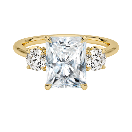 1 To 5 CT Petal Radiant & Round Three Stone Lab-Grown Diamond Ring in 10K/14K/18K Gold | Pooja Diamond | IGI Certified Lab Diamond