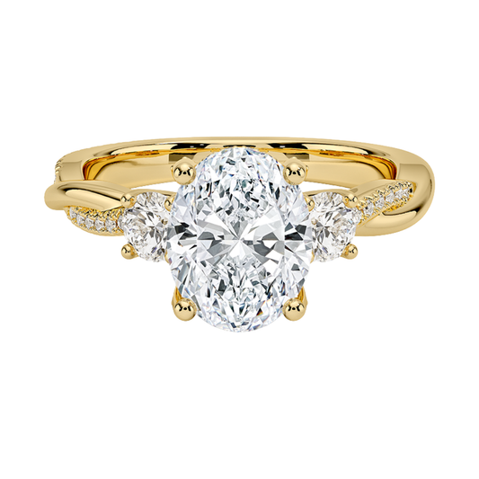 1 To 5 Ct Adorned Petite Twisted Vine Oval Cut Three Stone Lab Grown Diamond Ring in 10K/14K/18K Gold | Pooja Diamond | IGI Certified Lab Diamond