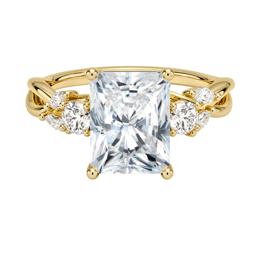 1 To 5 Ct Nature-Inspired Willow Radiant Cut Lab Diamond Three Stone Engagement Ring in 10K/14K/18K Gold| Pooja Diamond | IGI Certified Lab Diamond