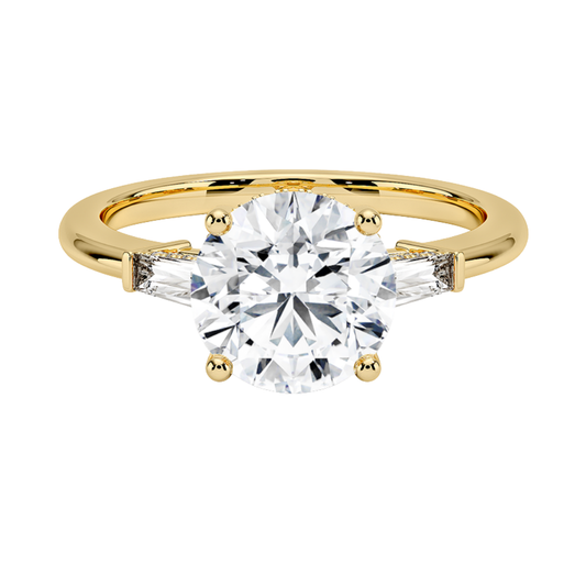 1 To 5 Ct Adorned Tapered Baguette Round Cut Three Stone Lab Grown Diamond Ring in 10K/14K/18K Gold | Pooja Diamond | IGI Certified Lab Diamond