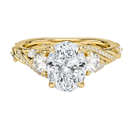 1 To 5 CT Begonia Vine Three Stone Lab-Grown Diamond Ring in 10K/14K/18K Gold – Oval Cut Center with Marquise & Round Side Diamonds | Pooja Diamond | IGI Certified Lab Diamond