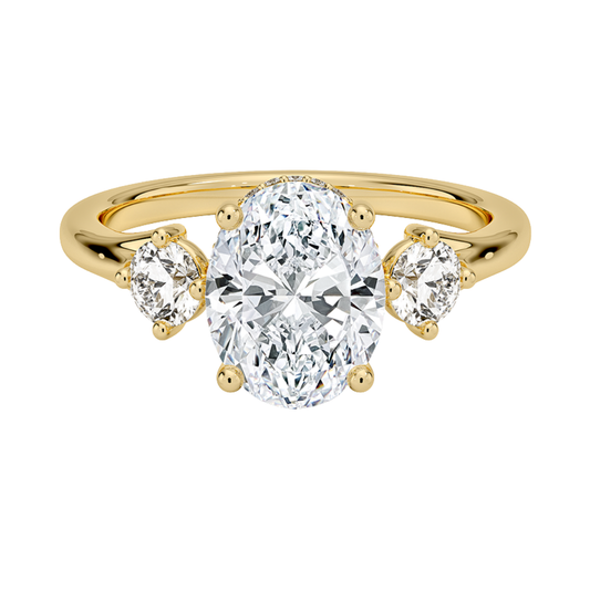 1 To 5 Ct Luxe Floating Oval Cut Lab Grown Diamond Three Stone Ring with Hidden Halo in 10K / 14K / 18K Gold | Pooja Diamond | IGI Certified Lab Diamond