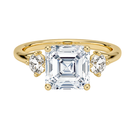 1 To 5 Ct Luxe Floating Asscher Cut Lab Grown Diamond Three Stone Ring with Hidden Halo in 10K / 14K / 18K Gold | Pooja Diamond | IGI Certified Lab Diamond