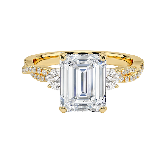 1 To 5 Ct Luxe Petite Twisted Vine Three Stone Lab Grown Emerald Diamond Ring in 10K/14K/18K Gold | Pooja Diamond | IGI Certified Lab Diamond