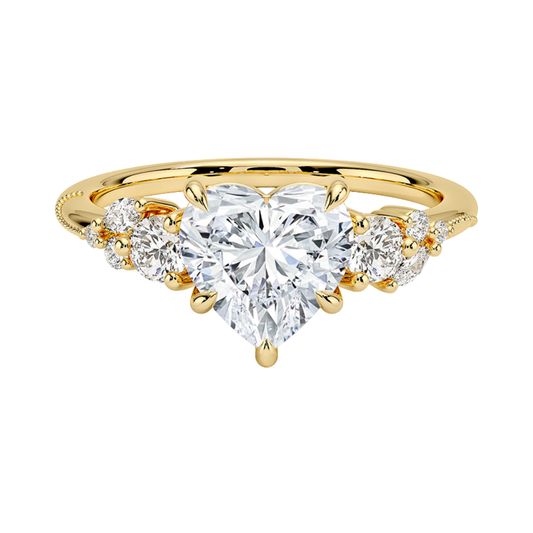 1 To 5 CT Camellia Three Stone Heart Cut Lab Grown Diamond Ring in 10K/14K/18K Gold | Pooja Diamond | IGI Certified Lab Diamond