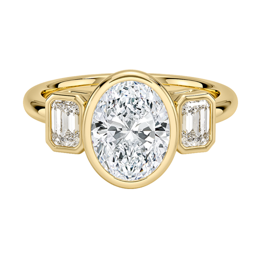 1 To 5 Ct Rhiannon Oval Bezel Three Stone Lab-Grown Diamond Ring in 10K/14K/18K Gold | Pooja Diamond | IGI Certified Lab Diamond